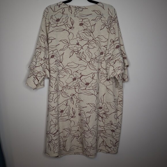 Bobeau Knee-Length Dress with Ruffle Sleeve, 1X - Picture 2 of 6